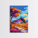 Country Home, Idyllic Landscape, Framed Canvas Print, Rustic Wall Art, Farmhouse Decor, Peaceful Countryside, Cozy Home Aesthetic
