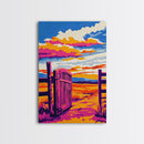 Open Gate, Rustic Sunset, Country Landscape, Farmhouse Decor, Western Wall Art, Boho Art, Warm Tones, Framed Canvas Print, Living Room