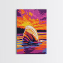 Seashell Sunset, Coastal Art, Beach House Decor, Nautical Vibes, Ocean Wall Art, Warm Colors, Framed Canvas Print, Bathroom, Bedroom