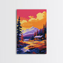 Cabin Retreat, Mountain Lodge, Nature Escape, Cozy Decor, Rustic Home Art, Warm Colors, Framed Canvas Print, Living Room, Bedroom