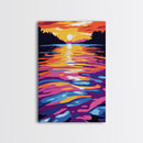 Golden Waters, Abstract Landscape, Framed Canvas Print, Sunset Lake Art, Bright Wall Decor, Colorful Home Art, Office Wall Print