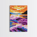 Ocean Waves, Coastal Wall Art, Framed Canvas Print, Vibrant Sunset Painting, Beach House Decor, Nautical Art, Summer Home Print