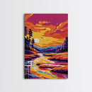 Twilight Reflections, Dreamy Landscape, Framed Canvas Print, Mystical River Art, Sunset Scene, Warm Colors, Home Office Wall Decor