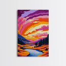 Mountain Valley, Colorful Nature Scene, Framed Canvas Print, Warm Sunset Art, Earthy Wall Decor, Serene Home Art, Living Room Print