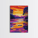 River Sunset, Nature Reflection, Forest Landscape, Peaceful Water, Framed Canvas Print, Boho Art, Rustic Wall Art, Bedroom Decor