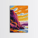 Rocky Shores, Coastal Sunset Art, Framed Canvas Print, Beach Landscape, Vibrant Home Decor, Ocean View Art, Nautical Wall Print