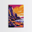 Rocky Coast, Colorful Ocean Wall Art, Beach House Decor, Bold Landscape, Framed Canvas Print, Coastal Home Art, Vibrant Seascape