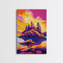 Island Sunset, Nature Wall Art, Vibrant Outdoor Decor, Bold Landscape, Framed Canvas Print, Cabin Retreat Art, Wilderness Artwork