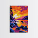 Golden Shore, Sunset Beach Art, Coastal Wall Decor, Vibrant Landscape, Framed Canvas Print, Seaside Home Art, Nautical Aesthetic