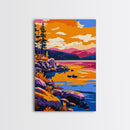 Lakeside Sunset, Rustic Cabin Art, Vibrant Fall Decor, Framed Canvas Print, Modern Nature Art, Outdoor Wall Hanging, Home Aesthetic