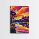 Lakeside Serenity, Autumn Trees, Peaceful Water, Tranquil Sunset, Framed Canvas Print, Rustic Decor, Cozy Wall Art, Living Room Art