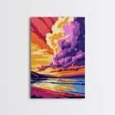 Sunset Cloudscape Art, Dramatic Sky Print, Vibrant Wall Art, Colorful Sunset Painting, Framed Canvas Print, Bedroom Boho Wall Art