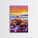 Beach Crab Painting, Ocean Coastal Decor, Vibrant Seaside Art, Marine Life Print, Framed Canvas Print, Bathroom Nautical Wall Art