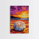 Sand Dollar Art, Coastal Beach Wall Decor, Ocean Inspired Print, Vibrant Sunset Art, Framed Canvas Print, Nautical Living Room Art