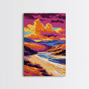 Mountain Sunset Painting, River Valley Wall Art, Colorful Landscape Print, Dramatic Nature Art, Framed Canvas Print, Rustic Cabin Decor