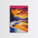 Golden Sunset River Art, Tranquil Nature Scene, Vibrant Landscape Print, Relaxing Home Decor, Framed Canvas Print, Cozy Bedroom Art