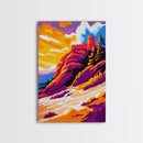 Castle on the Cliff Painting, Fantasy Landscape Art, Bold Sunset Print, Dreamy Nature Scene, Framed Canvas Print, Unique Living Room Art