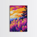Vibrant Wildflower Art, Sunset Landscape Print, Autumn Nature Painting, Colorful Home Decor, Framed Canvas Print, Boho Bedroom Wall Art