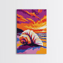 Spiral Seashell Art, Ocean Beach Painting, Vibrant Sunset Coastal Print, Tropical Wall Decor, Framed Canvas Print, Relaxing Bathroom Art