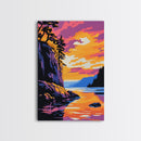 Cliffside Sunset, Mountain Lake, Nature Art, Dramatic Landscape, Canvas Print, Living Room Wall Art, Rustic Decor, Vibrant Colors