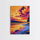 Sunset Reflection, Vibrant, Nature, Lake, Framed Canvas Print, Landscape Wall Art, Autumn Decor, Colorful Painting, Home Office, Rustic Art
