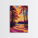 Forest Glow, Sunset, Trees, Shadows, Canvas Print, Fall Wall Art, Vibrant Landscape, Nature Painting, Cozy Living Room, Rustic Cabin Art