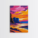 River Sunset, Cliff, Glow, Vibrant, Framed Canvas Print, Autumn Landscape, Nature Wall Art, Living Room Decor, Modern Rustic, Warm Tones
