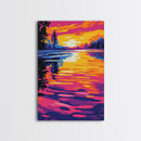 Golden Lake, Vibrant, Twilight, Canvas Print, Tranquil Scene, Living Room Art, Bold Color Palette, Peaceful Nature, Relaxing Space