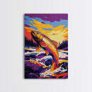 Jumping Fish, River Art, Vibrant Nature, Outdoor Decor, Framed Canvas Print, Rustic Cabin Wall Art, Fishing Gift, Wilderness Art