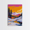 Winter Mountains, Snowy Scene, Holiday Aesthetic, Cozy Cabin Art, Framed Canvas Print, Christmas Wall Decor, Ski Lodge Art, Alpine View