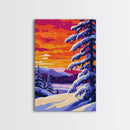 Snowy Forest, Christmas Scene, Festive Landscape, Winter Wonderland, Framed Canvas Print, Holiday Wall Art, Cozy Lodge Decor, Frosty Beauty