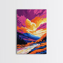 Autumn River, Mountain Sunset, Vibrant Landscape, Framed Canvas Print, Fall Wall Art, Living Room Decor, Nature Scene, Colorful Painting