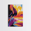 Cliffside Sunset, Ocean View, Coastal Landscape, Framed Canvas Print, Beach Wall Art, Sunset Painting, Vibrant Home Decor, Large Artwork