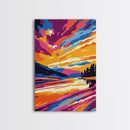 Sunset Reflection, Serene Lake, Nature Landscape, Framed Canvas Print, Modern Wall Art, Living Room Decor, Vibrant Painting, Colorful Art