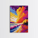 Ocean Waves, Fiery Sunset, Coastal Painting, Framed Canvas Print, Beach House Wall Art, Summer Vibes, Vibrant Home Decor, Large Artwork