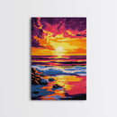 Sunset Waves, Ocean Horizon, Coastal Scene, Framed Canvas Print, Beach House Decor, Serene View, Vibrant Painting, Large Wall Art