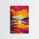 Sunset Reflection, Vibrant Landscape, Autumn Lake, Framed Canvas Print, Boho Wall Art, Living Room Decor, Colorful Nature Painting