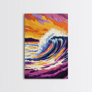 Ocean Wave, Sunset, Vibrant Art, Framed Canvas Print, Coastal Wall Art, Living Room Decor, Bold Colors, Surf Art, Beach Aesthetic