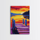 Wooden Dock, Sunset, Lake Scene, Canvas Print, Serene Wall Art, Rustic Home Decor, Nature Painting, Relaxing Landscape, Warm Tones