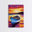 Rowboat Sunset, Serene Lake, Peaceful Landscape, Vibrant Colors, Canvas Print, Bedroom Wall Art, Boho Decor, Nautical Home Aesthetic