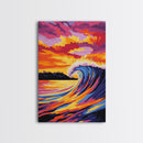 Ocean Wave, Sunset Surf, Vibrant Seascape, Canvas Print, Coastal Wall Art, Beach House Decor, Bold Colors, Surfing Aesthetic, Modern Art