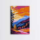 Mountain Sunset, Fall Landscape, Autumn Trees, Rustic Wall Art, Framed Canvas Print, Nature Scene, Cabin Decor, Cozy Aesthetic
