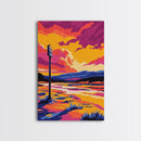 Sunset Landscape, Vibrant Nature Art, Framed Canvas Print, Colorful Wall Decor, Mountain Painting, Living Room Art, Modern Art