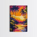Palm Trees, Tropical Sunset Art, Framed Canvas Print, Vibrant Beach Decor, Island Landscape, Coastal Wall Art, Living Room Decor