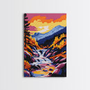 Mountain Stream, Autumn Waterfall Art, Canvas Print, Colorful Fall Landscape, Nature Wall Decor, Cozy Home Art, Vibrant Living Room Art