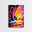 Coastal Cliffs, Fiery Ocean Sunset, Framed Canvas Print, Bold Nature Art, Dramatic Seascape Painting, Modern Wall Decor, Ocean Lover Gift