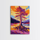 Ancient Tree, Bold Forest Art, Canvas Print, Vibrant Nature Painting, Autumn Landscape, Rustic Wall Decor, Living Room Art, Modern Style