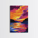 Lake Sunset, Vibrant Water Reflection Art, Framed Canvas Print, Serene Nature Scene, Bold Landscape Painting, Relaxing Wall Decor