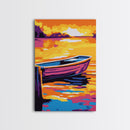 Sunset Rowboat, Lake House Art, Nautical Wall Decor, Coastal Art, Framed Canvas Print, Bedroom Art, Ocean Sunset Painting