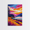 Mountain Lake, Vibrant Nature Art, Autumn Wall Decor, Landscape Painting, Framed Canvas Print, Cabin Wall Art, Scenic View Art